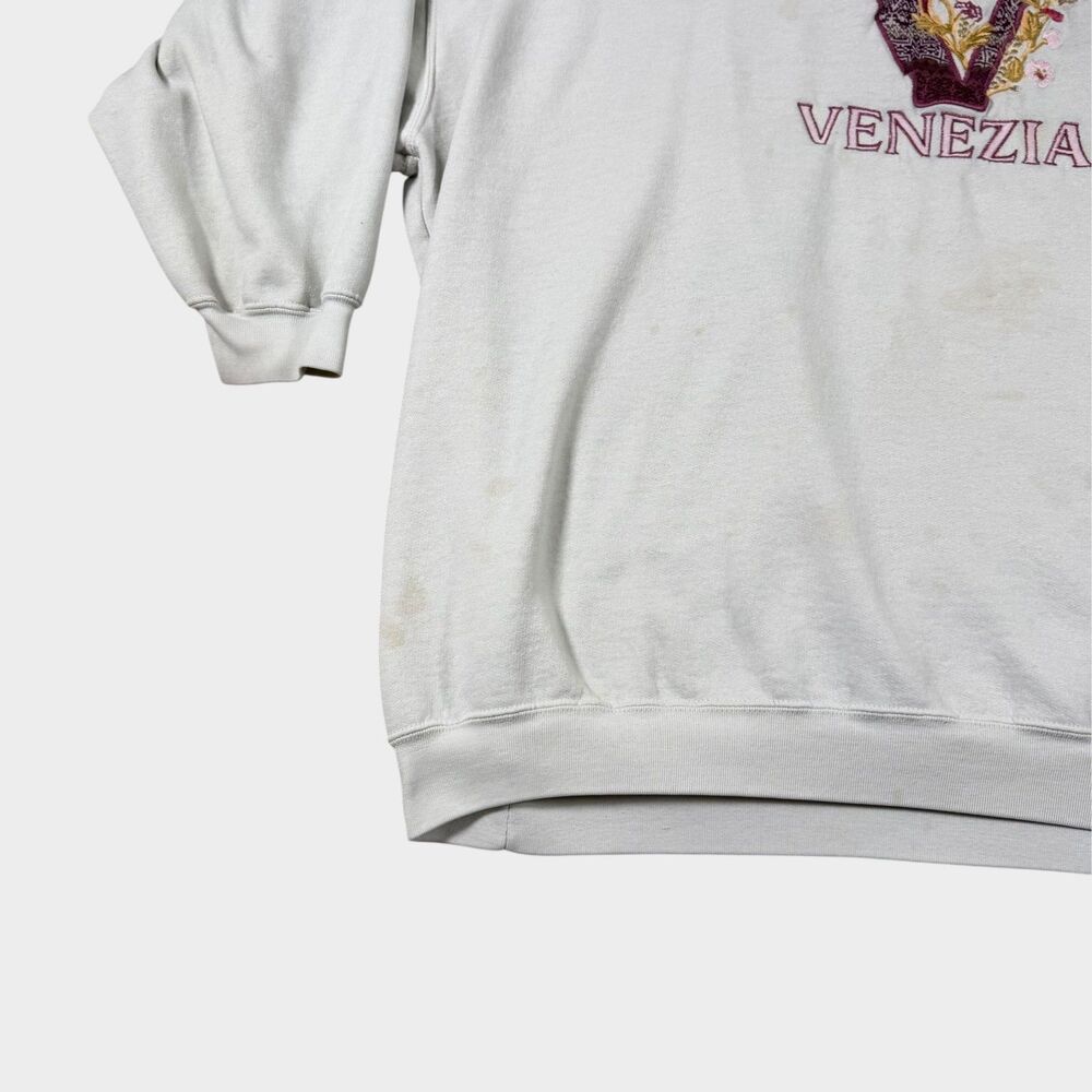 Vintage Venezia Floral Embroidered Sweatshirt XXL 90s Oversized Grandpacore Gray - Picture 3 of 8